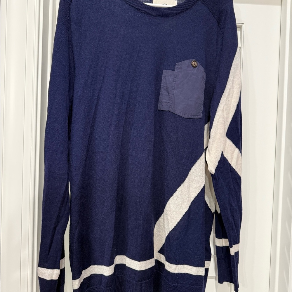 Alps & Meters merino wool Blue and White Crewneck Sweater size L